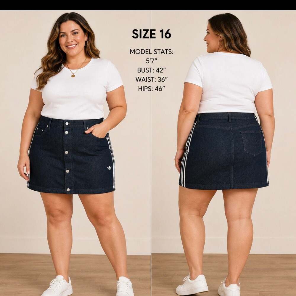 NWT Women’s Size 16 ADIDAS Originals 3-Stripes Button-Front Denim Skirt